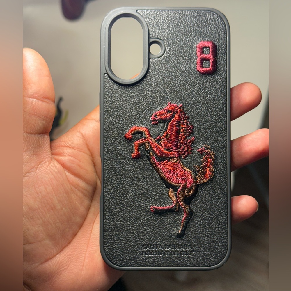 Black Santa Barbara Polo  16 Case Leather 3D Embroidery